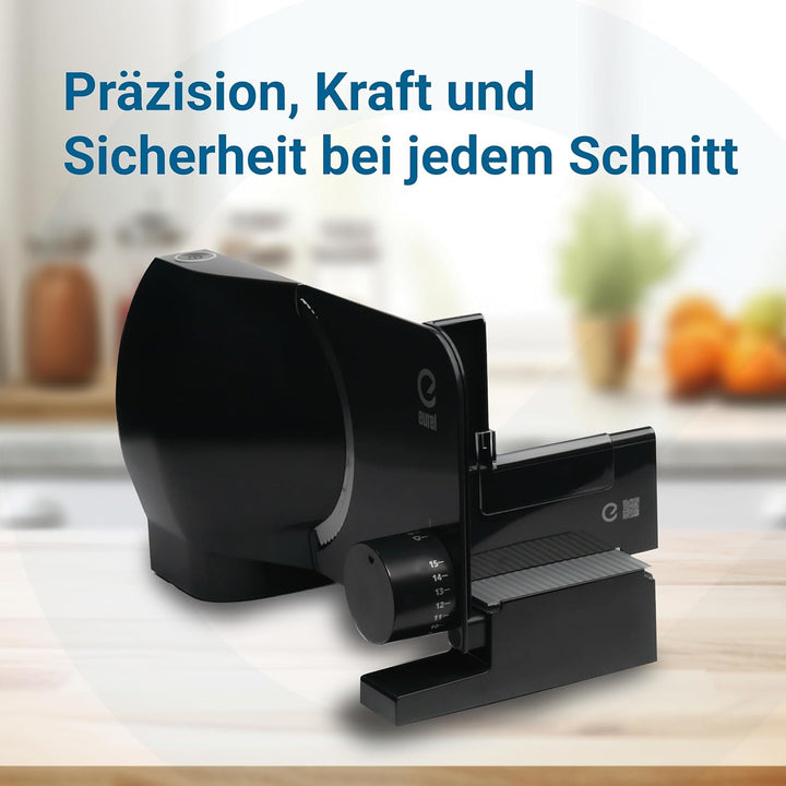 EUREL RS72 Allesschneider Elektrisch Schwarz – Brotschneidemaschine, 170 mm Edelstahlklinge, 0–15 mm