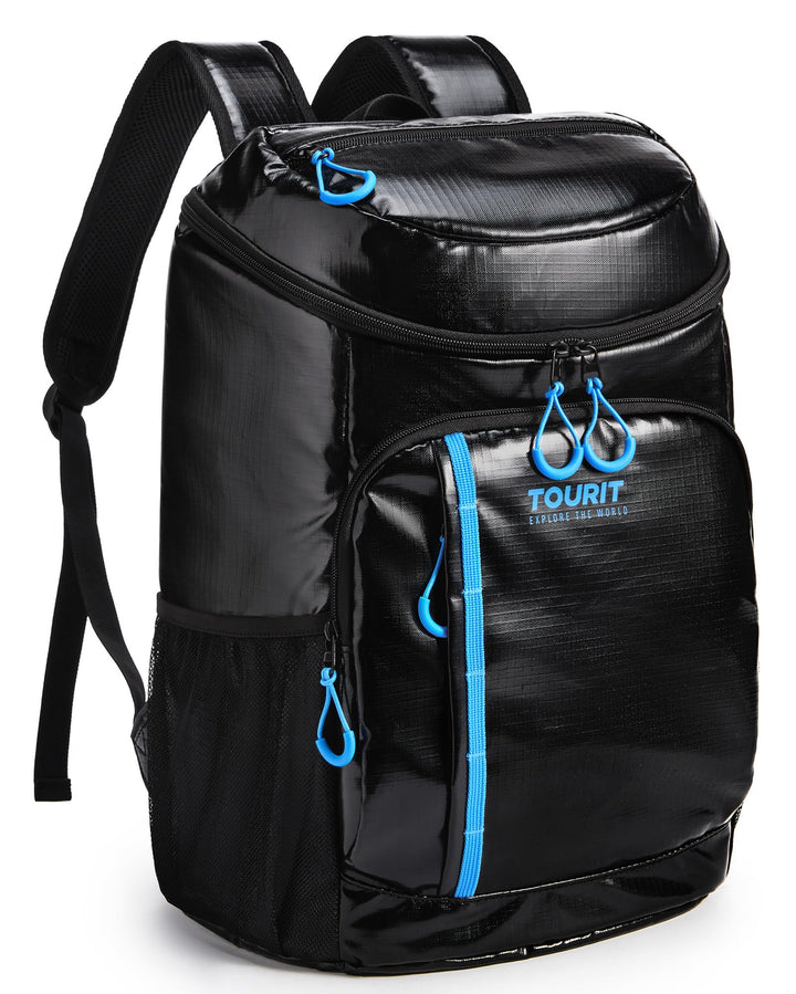 TOURIT Kühler Rucksack Leichter Rucksack 28L mit Flaschenöffner Hält 30 Dosen Dunkle Schwarz, Dunkle