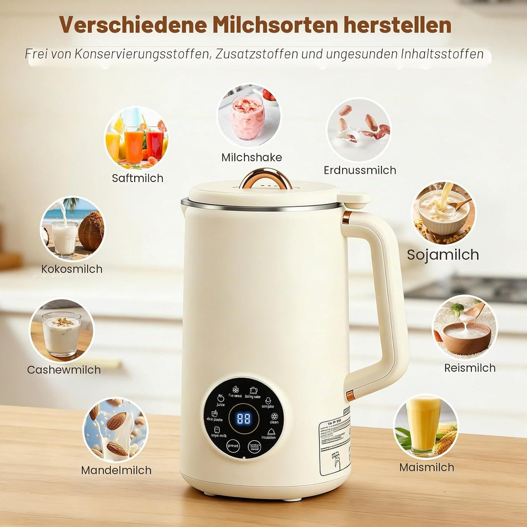Nussmilchmaschine, 1000ML 8-in-1 Sojamilch Maschine, Automatische Warmhaltefunktion &amp; Selbstreinigun