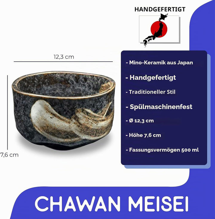 Japanische Matcha Schale Chawan Meisei handgemacht aus Keramik - Hergestellt in Japan - zur japanisc