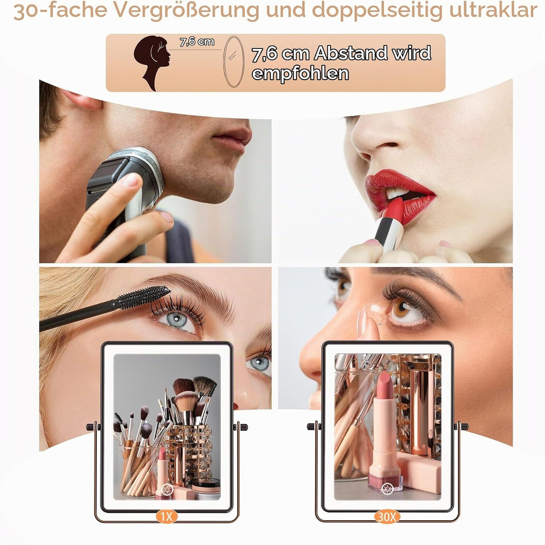Famihomii 5000mAh Wiederaufladbar Kosmetikspiegel mit LED Beleuchtetung, Schminkspiegel mit 1-/30X V