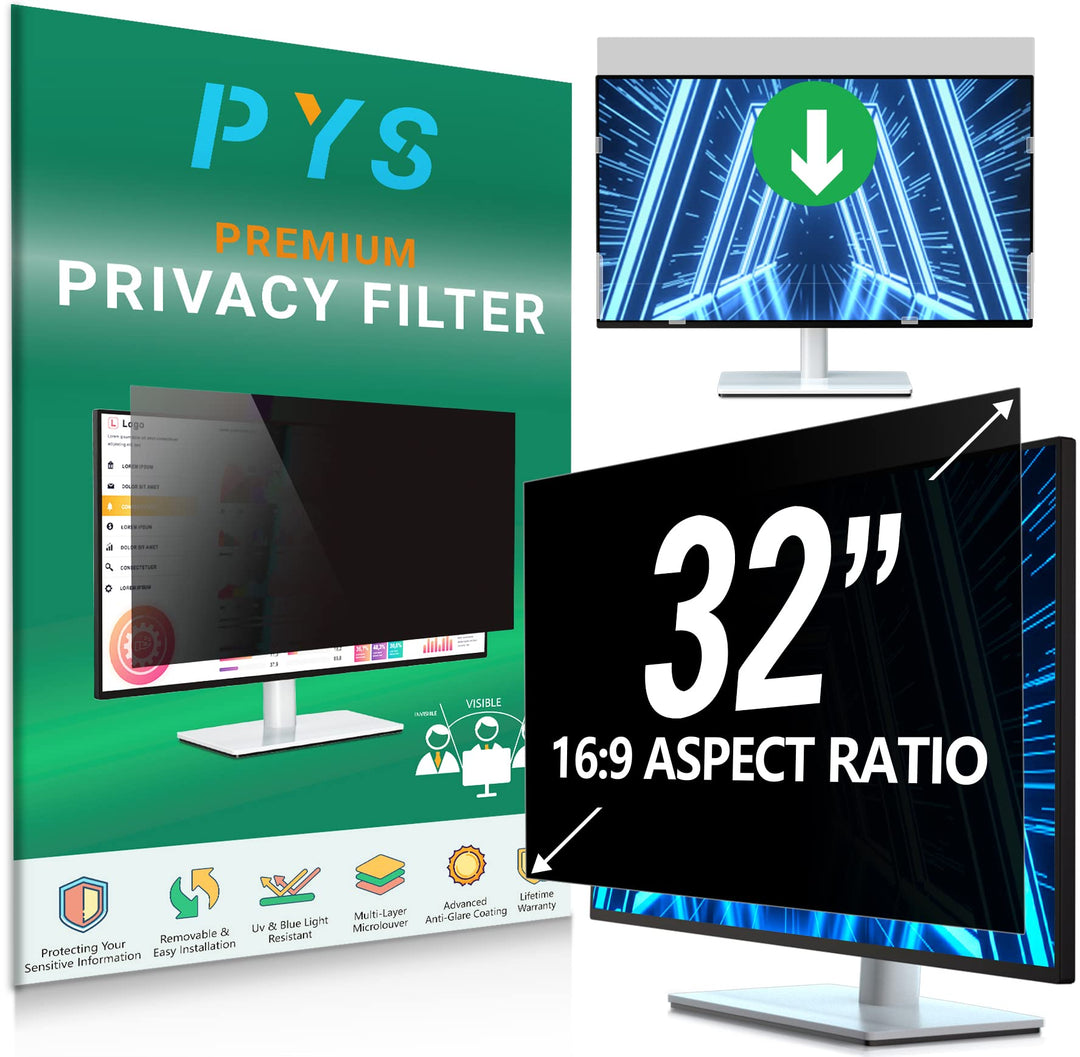 PYS 81,3 cm (32 Zoll) Sichtschutz für 16:9 Breitbild-Computer-Monitor – leicht abnehmbarer Display-F