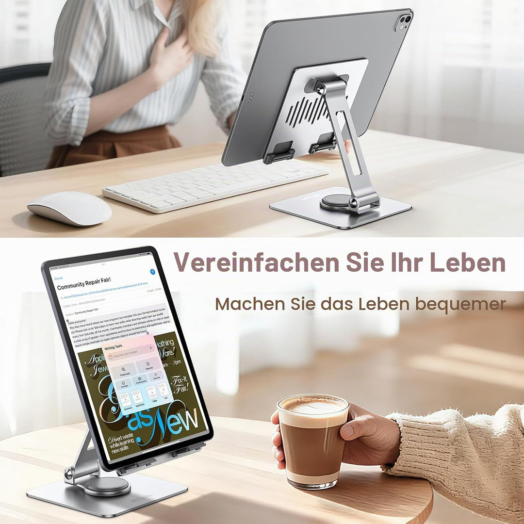 JETech Tablet Ständer, Einstellbare Drehlager Desktop Halter mit 360 Grad Drehbarem Fuss, Faltbare H