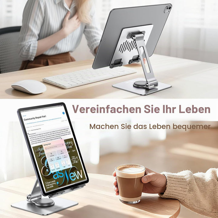 JETech Tablet Ständer, Einstellbare Drehlager Desktop Halter mit 360 Grad Drehbarem Fuss, Faltbare H