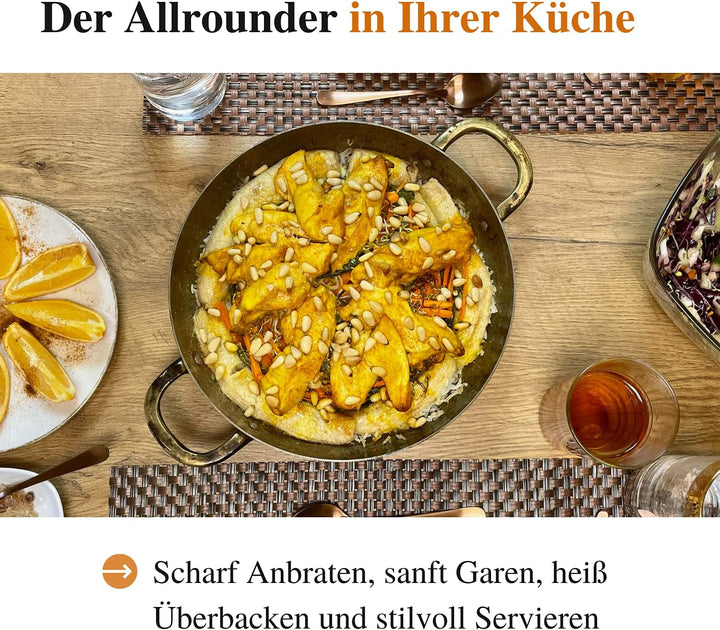 CopperGarden Kupferpfanne 28 cm mit Griffen I Mit Zinn beschichtete Pfanne aus Kupfer zur idealen Wä