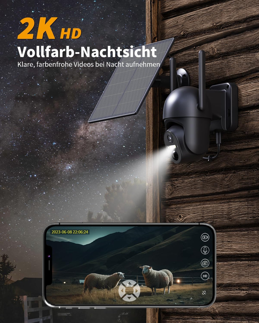 4G LTE Überwachungskamera Aussen Akku mit SIM Karte, 2K Kabellos Solar PTZ IP Kamera Outdoor Ohne WL