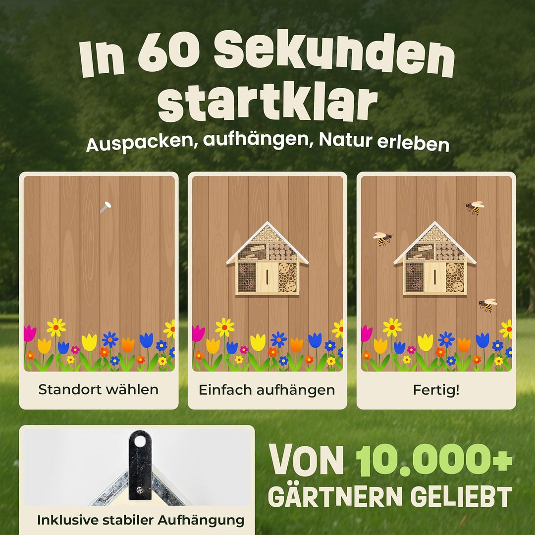 zooprinz Insektenhotel klein mit Metalldach – Insektenhaus/Bienenhotel aus Holz mit Bambus Röhrchen