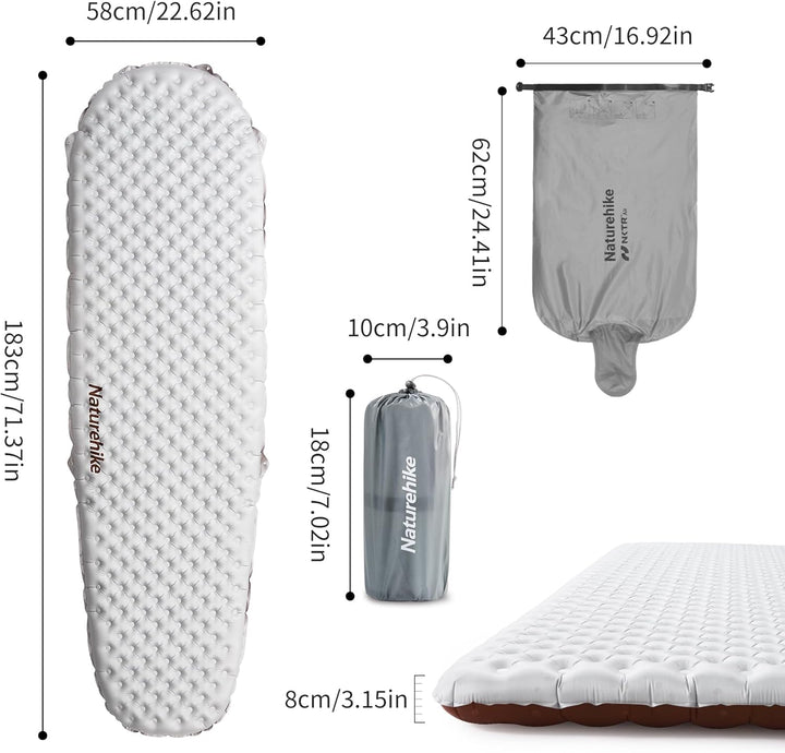 Naturehike Camping Isomatte Ultraleicht 5,8 R-Wert, 8 cm Dicke Aufblasbare Isomatte 4 Jahreszeiten L