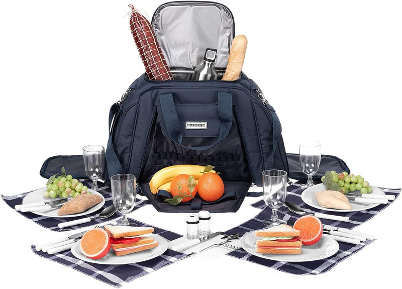 anndora Picknicktasche mit Kühlfach Navy blau weiss gestreift 29 Teile 4 Personen 3655: Navy Blau We