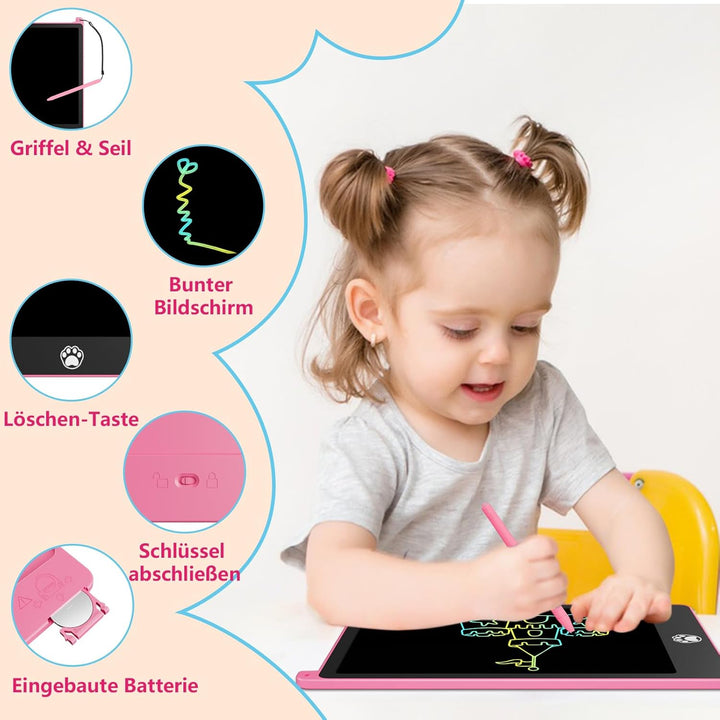 Zaubertafel 8.5 Zoll, 4 Stück LCD Schreibtafel für Kinder, Löschbar Abschliessbar Maltafel, Augensch