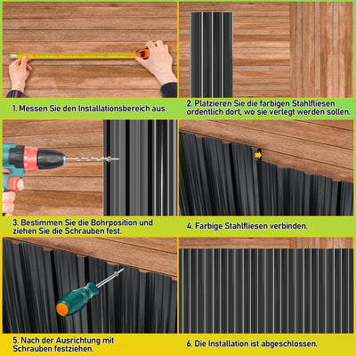Cecaylie 24er Set Verzinkte Trapezblech-Dachplatten – Rostbeständige Metallplatten in Anthrazit, für