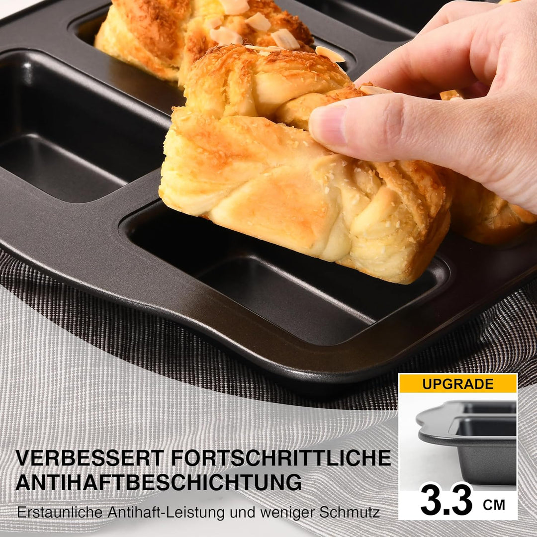 HONGBAKE 2er-Set Mini-Kastenform, 8-fach Antihaft Brotbackform (36x24cm) aus Karbonstahl, BPA-frei &