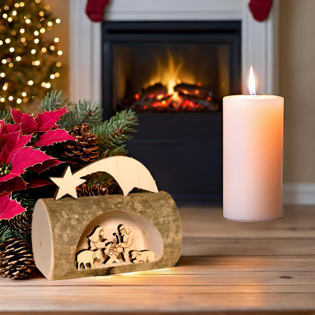 Kaltner Präsente Geschenkidee - Weihnachten Krippe aus Holz mit Jesus, Maria und Kind in einem Baums