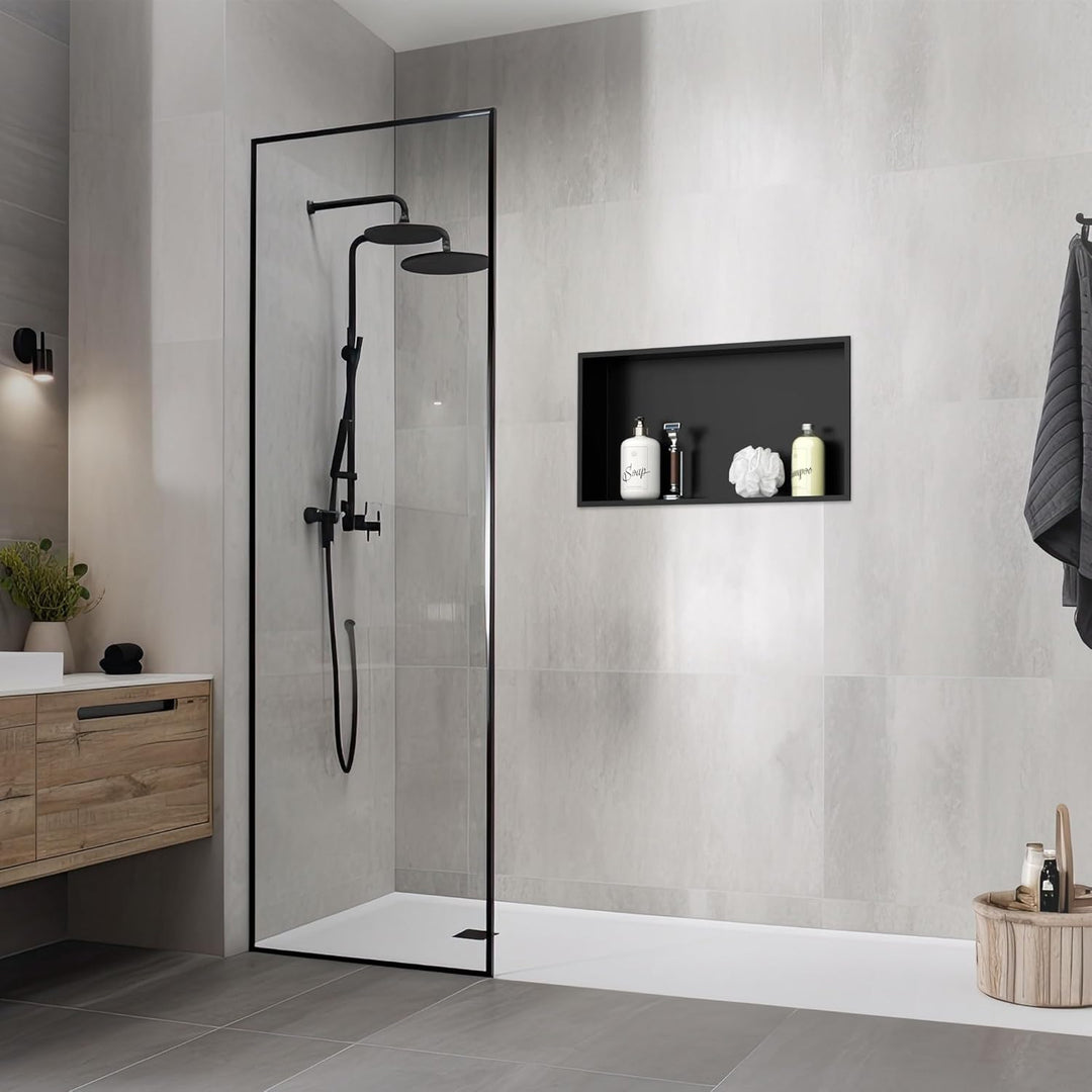 LuxeBath Wandnische aus Edelstahl, 60x30x10 cm, Schwarz, Duschnische mit Rahmen, Einbauregal, Flexib