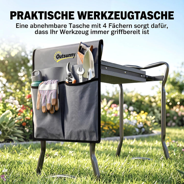 Outsunny Kniebank für Gartenarbeit klappbar Gartenhocker mit Kniekissen Werkzeugtaschen Polsterung K