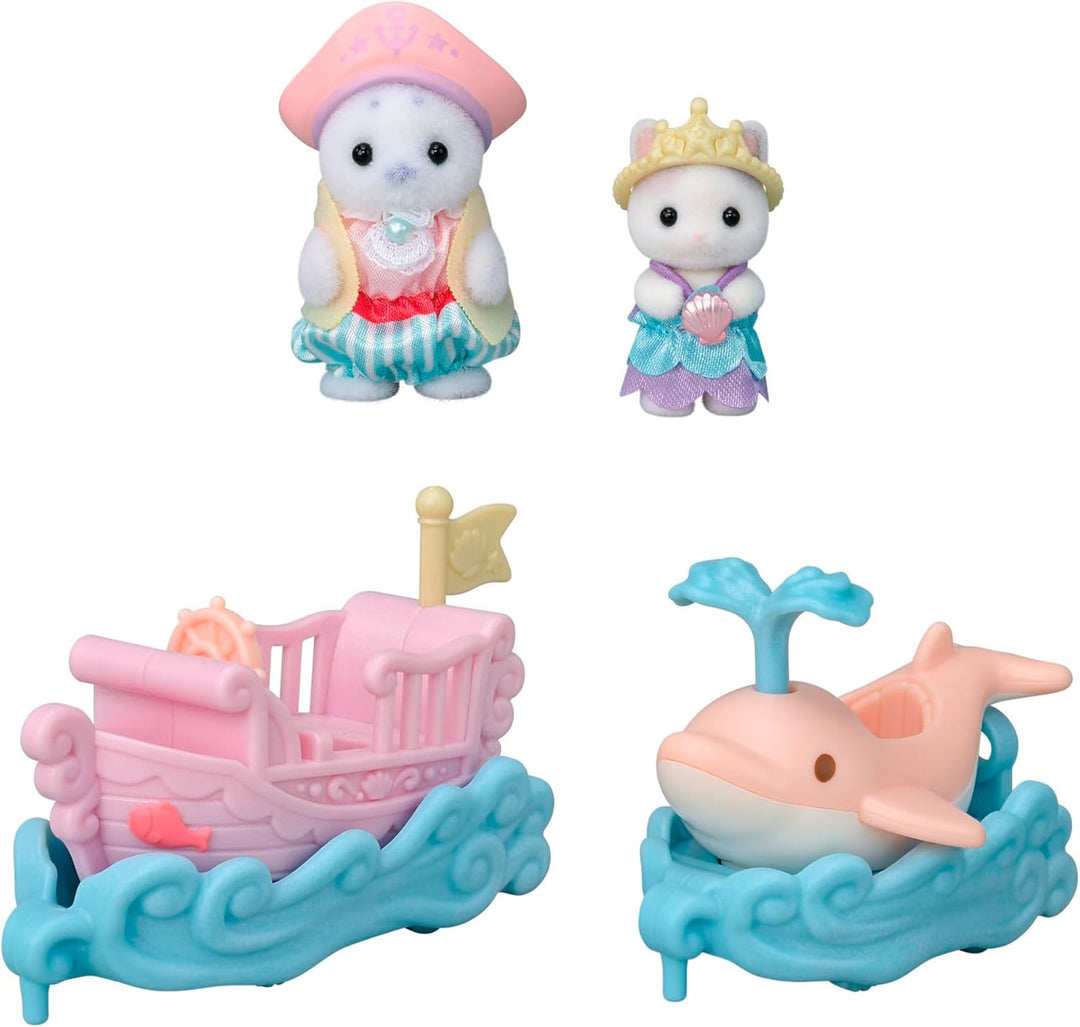 Sylvanian Families - 5820 Freizeitpark Spielset Wellenritt, samtige Tierfiguren, Robbe, Milchkatzen