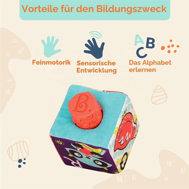 B. toys - ABC Block Party - Soft-Alphabet-Blöcke - 6 Bauklötze &amp; 5 Einsätze für Babys - Briefe &amp; Tie