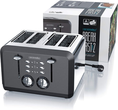 Arendo - Automatik Toaster 4 Scheiben in Edelstahl, bis zu Vier Sandwich und Toast-Scheiben, Bräunun