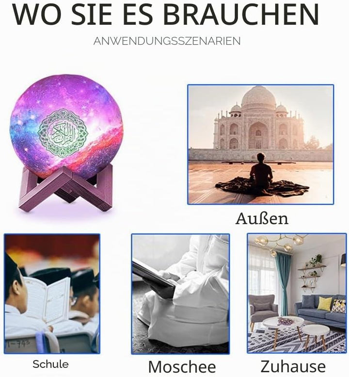 OBEST Quran Lautsprecher Koran, 3D Mondlampe, muslimischer Bluetooth-Player, mit 7 Farben, Touch-Far
