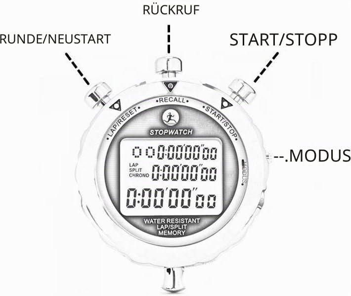 Stoppuhr-Timer, Digitale Stoppuhr mit 0,01-Sekunden-Zeitmessung, Metallspeicher für 100 Runden, Roli