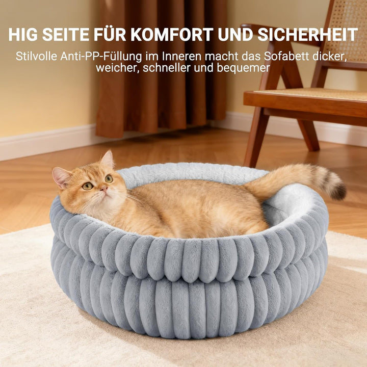 EDMIENS Katzenbett, Waschbar Indoor Katzenbett Flauschig, Rund Katzenkissen, zweiseitig Innenkissen
