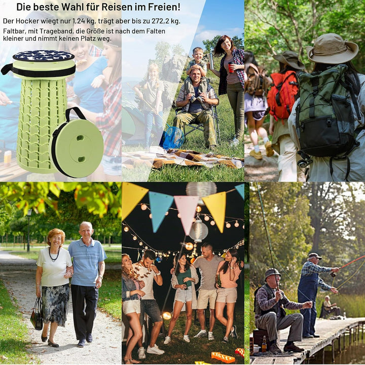 ALEVMOOM Tragbarer Klapphocker mit Kissen,Camping Hocker Teleskophocker,Klappbarer Hocker,Mini Leich