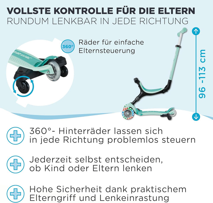 Globber Go Up Active Beleuchtung, 360 Grad, Evolutionärer Roller mit Sitz und Lichtern für Kleinkind