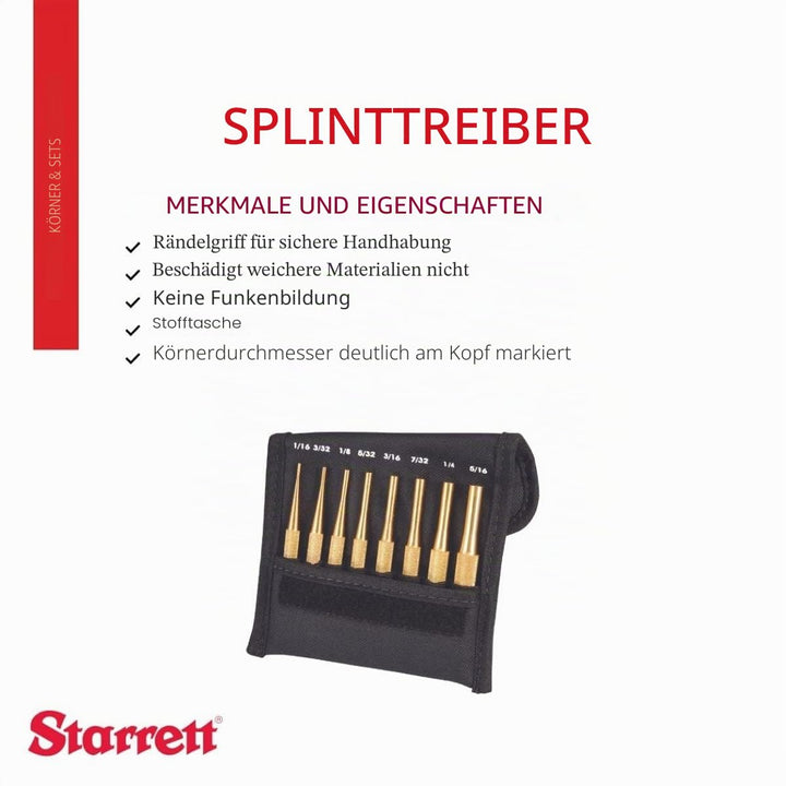 Starrett SB565Z Messing Antriebsstift Locher-Set, 8-teilig