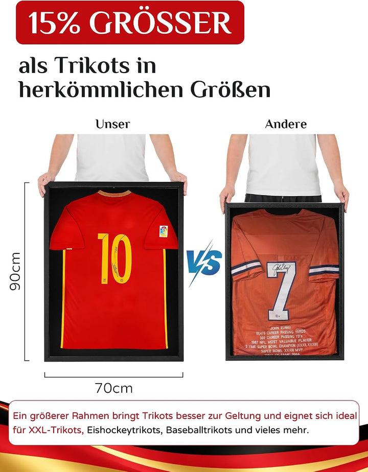 Trikotrahmen Bilderrahmen für Trikot: Rahmen zum befüllen Fussball Trikot - Gross Holz Tiefer Objekt