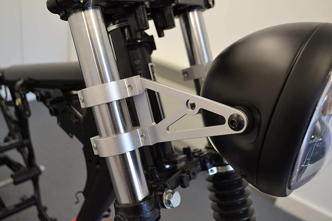 Paar 48-49mm Motorrad Scheinwerfer-Halter - Gabel Montiert - CNC Alu Gebürstet Hochwertig