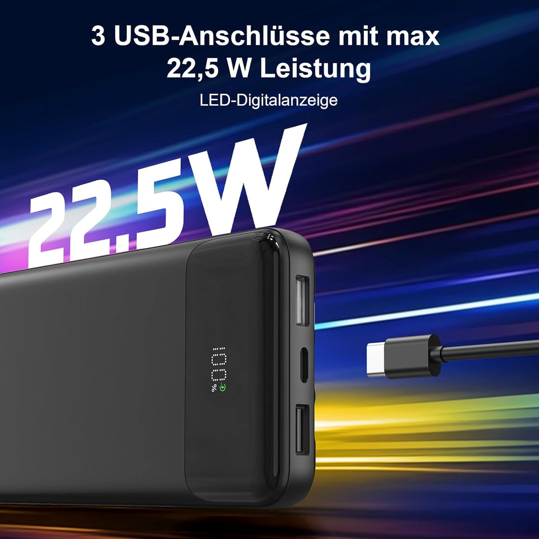 Powerbank 20000 mAh mit Integrierten 3 Kabeln, 22,5 W Schnellladung Power Bank Tragbares Ladegerät P
