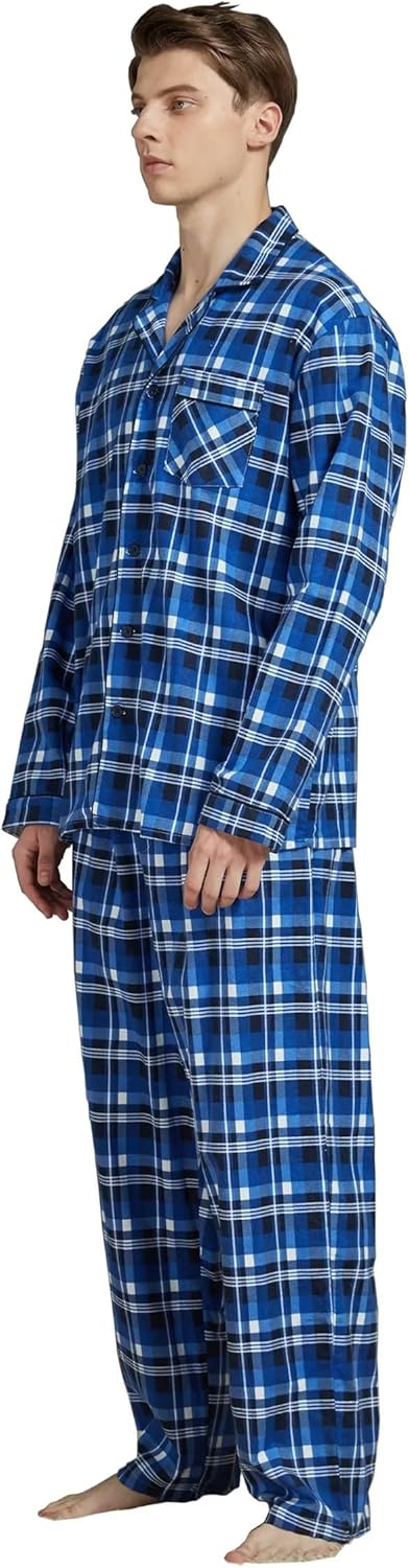 Amaxer Flanell Schlafanzug Herren 100% Baumwolle Pyjama mit Knopfleiste Set Lang Warmer Winter Schla