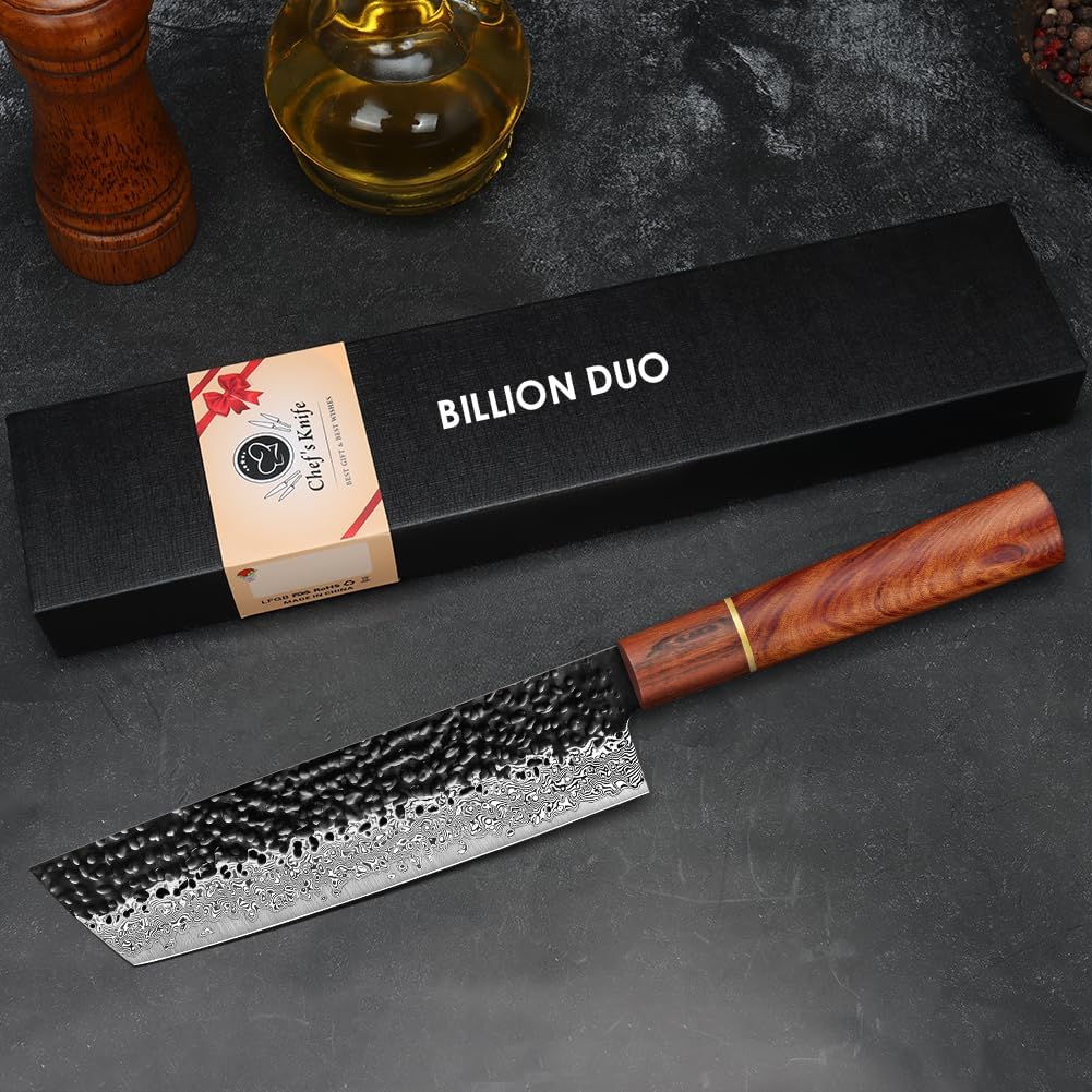 BILLION DUO Damastmesser Nakirimesser 18,3 cm, 67 Schicht VG10 Damaszener Stahl Kochmesser, Profi Fl