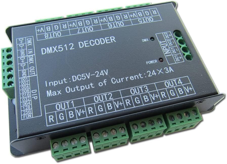 High Power 24 Channel RGB 3A/CH DMX512 Controller Led Decoder Dimmer 500Hz Flicker Free Smoother Dim