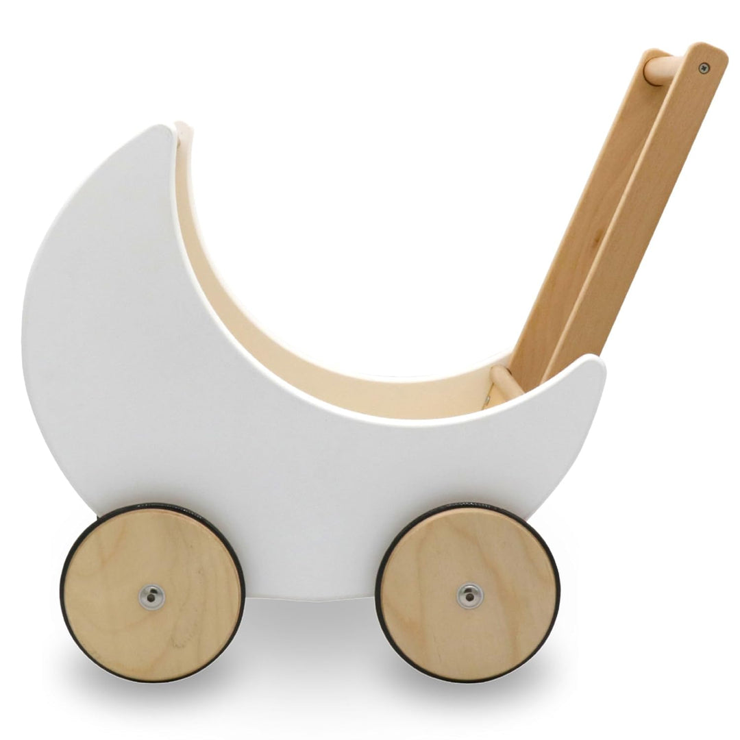 Mamabrum Holzwagen für Puppen und Bären, Baby Pöckchen 1+, Spielwagen für Kinder ab 1 Jahr, Rutschhe