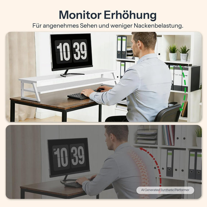 HOOBRO 2-stufiger Monitorständer Holzfür 2 Monitore, 100 x 24 x 19,5 cm, Dual Monitor Ständer, Bilds