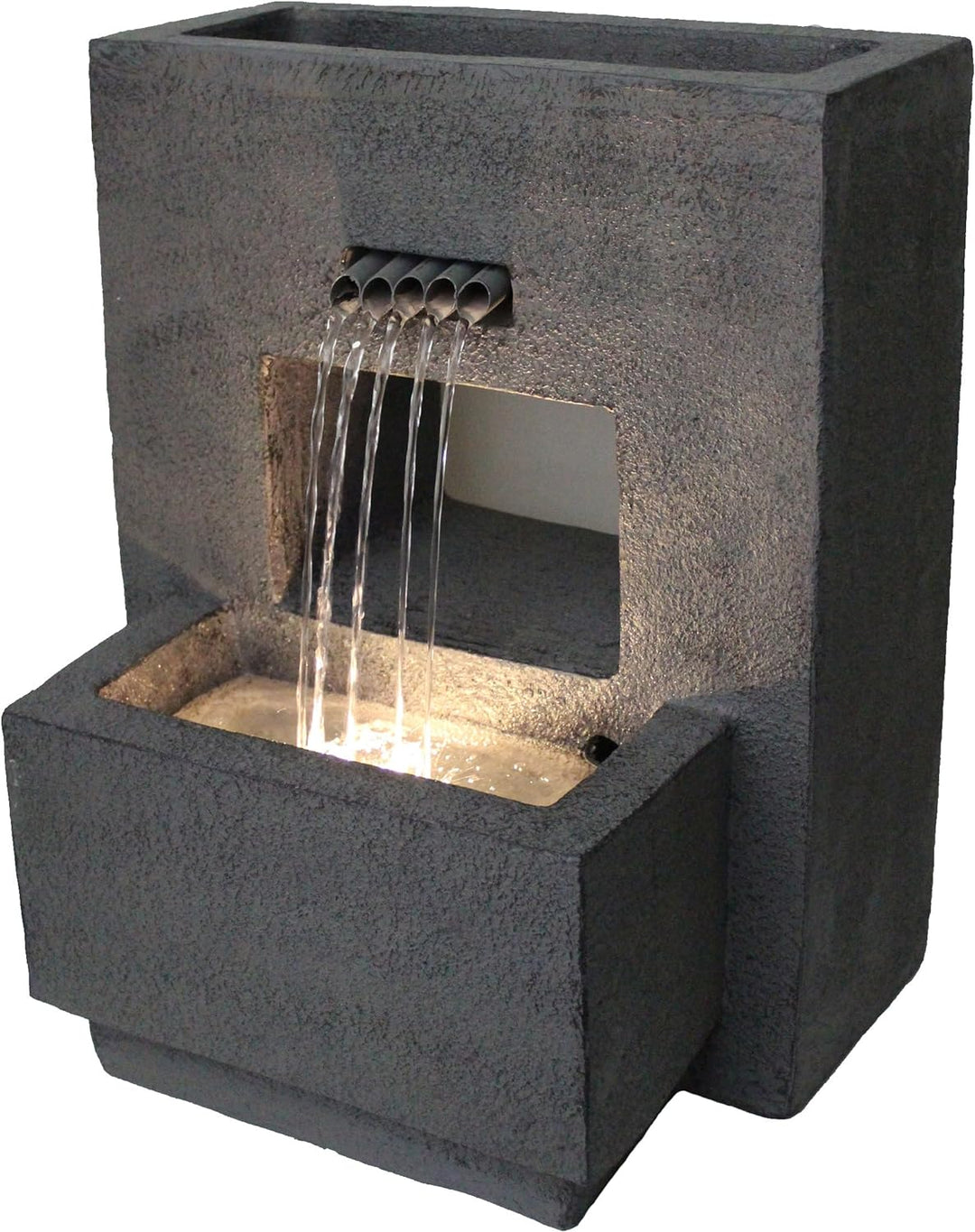 Gartenbrunnen mit Beleuchtung bepflanzbar Betonoptik 57 cm Springbrunnen Wasserspiel warmweiss Kaska