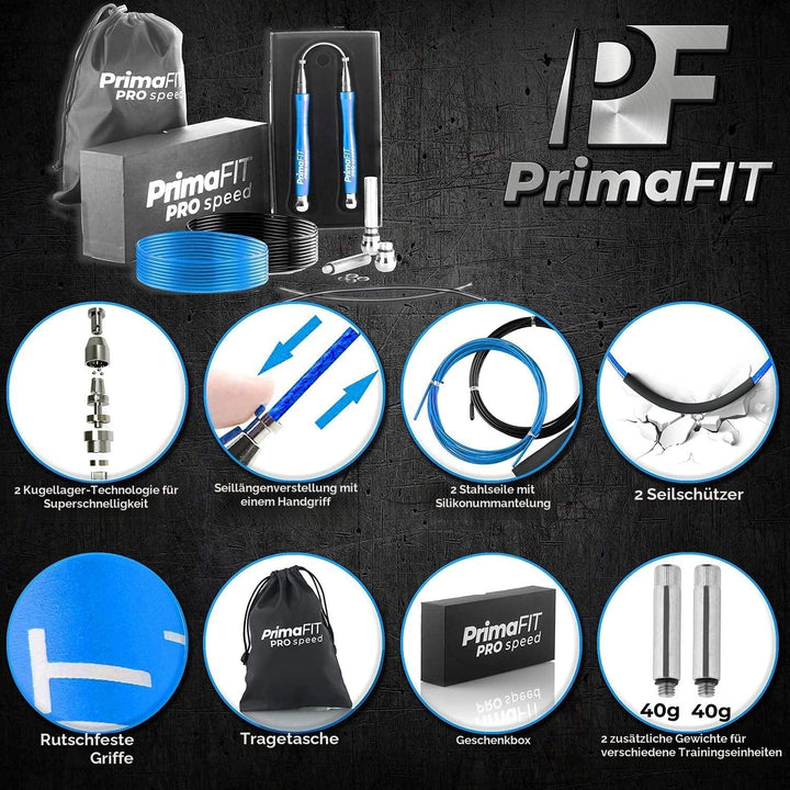 PrimaFIT Springseil Erwachsene Fitness Pro Speed Jump Rope 3m Seilspringen Verstellbar Mit Gewichten