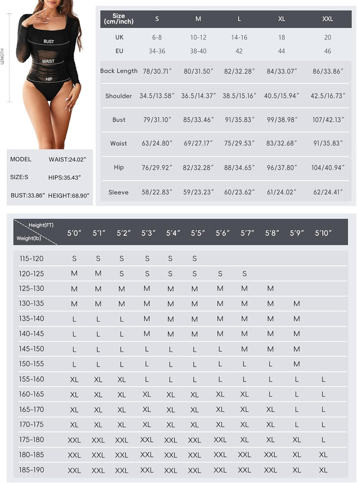 MAYFASEY Damen Sexy Body Langarm Hemden Transparentes Mesh Durchsichtiger Bodys Shirt Tops G-Grün S,