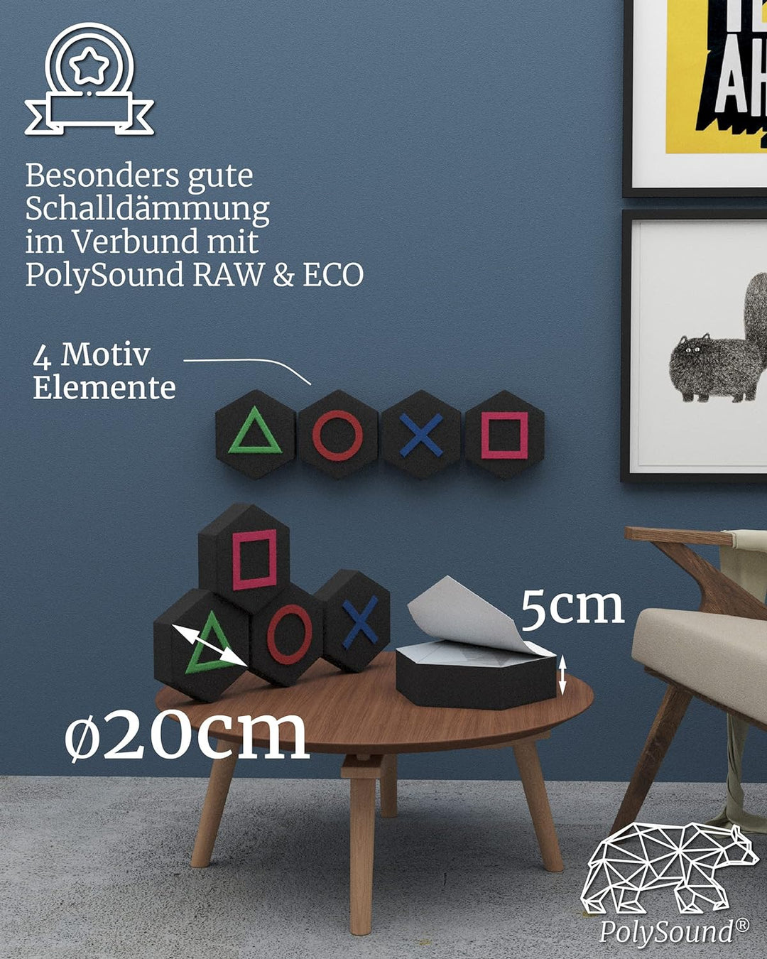 PolySound® ECO Akustikpaneele selbstklebend - 4 Gaming Schallabsorber Motiv – Erweiterungsset für RA