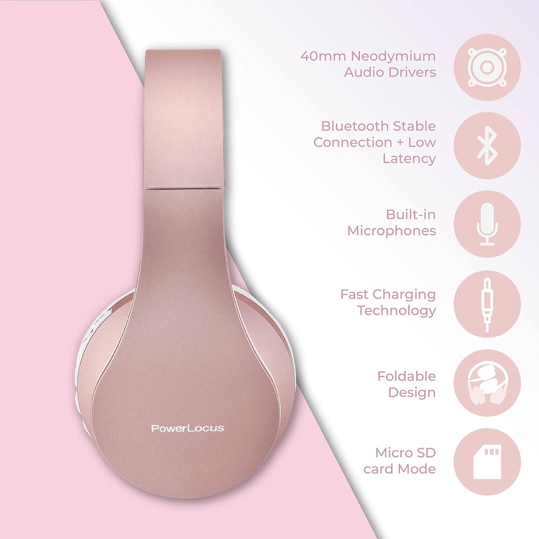 PowerLocus Bluetooth Kopfhörer, Over Ear, Faltbare HiFi-Stereo-Kopfhörer mit tiefen Bässen, Micro SD