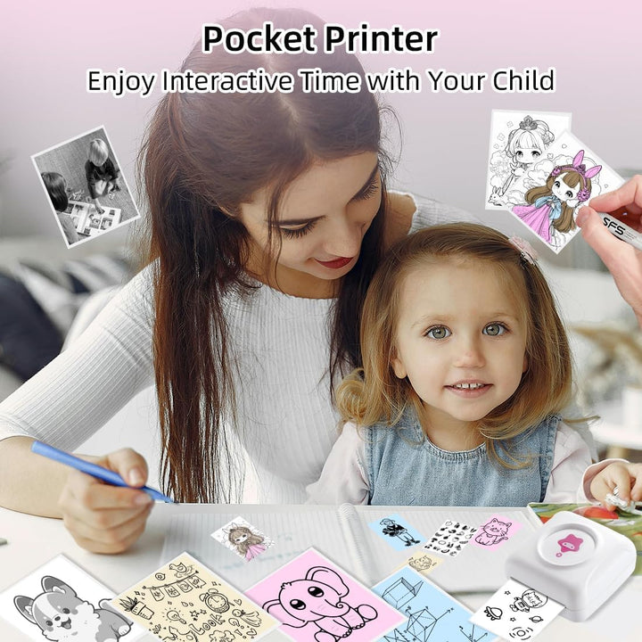 vretti Mini Drucker TP2-Y Thermodrucker, Aufkleberdrucker kompatibel mit Android & iOS, Mini Fotodru