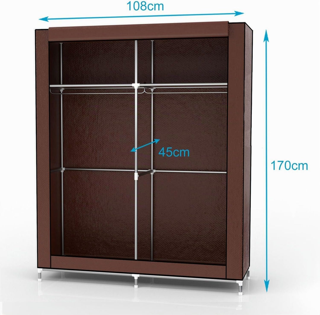 Faltschrank 108x45x170 cm in BRAUN - Stoffkleiderschrank mit Reissverschluss und Kleiderstange, Seit