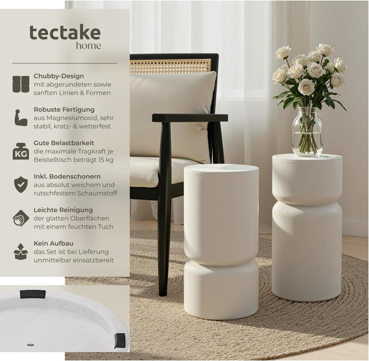 tectake® 2er Set runder Couchtisch weiss, Beistelltisch rund, Aesthetic Room Decor, Moderne Möbel fü