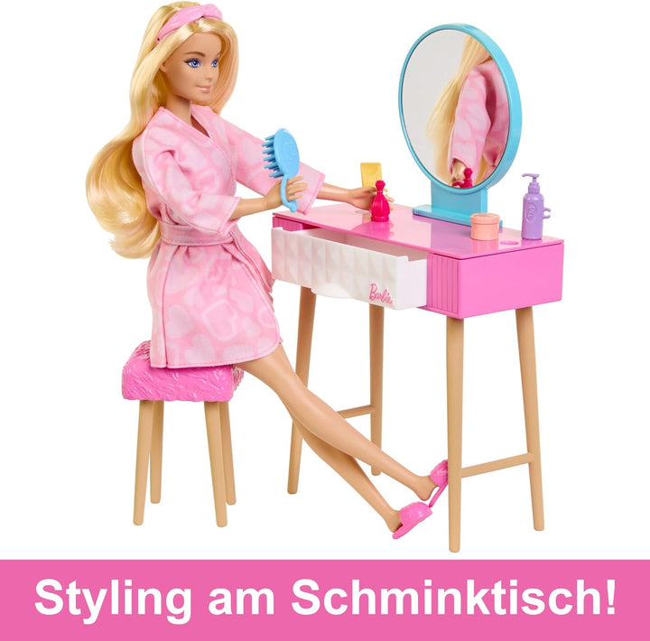 BARBIE Schlafzimmer-Spielset - Puppe, Bett, Schminktisch, Kätzchen und 20 Zubehörteile kreatives Spi