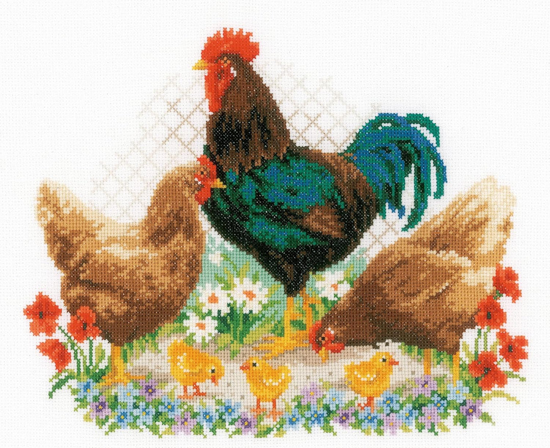 Vervaco PN-0170173 Kreuzstich Set Zählmuster, Baumwolle, Rooster And Chickens (14 Count), OSFA