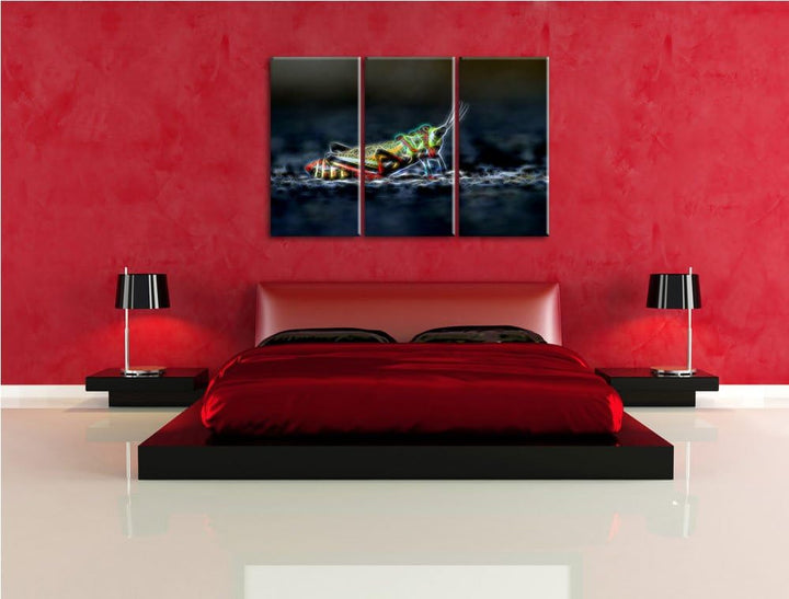 aussergewöhnliche Heuschrecke NewArt 3-Teiler Leinwandbild 120x80 Bild auf Leinwand, XXL riesige Bil
