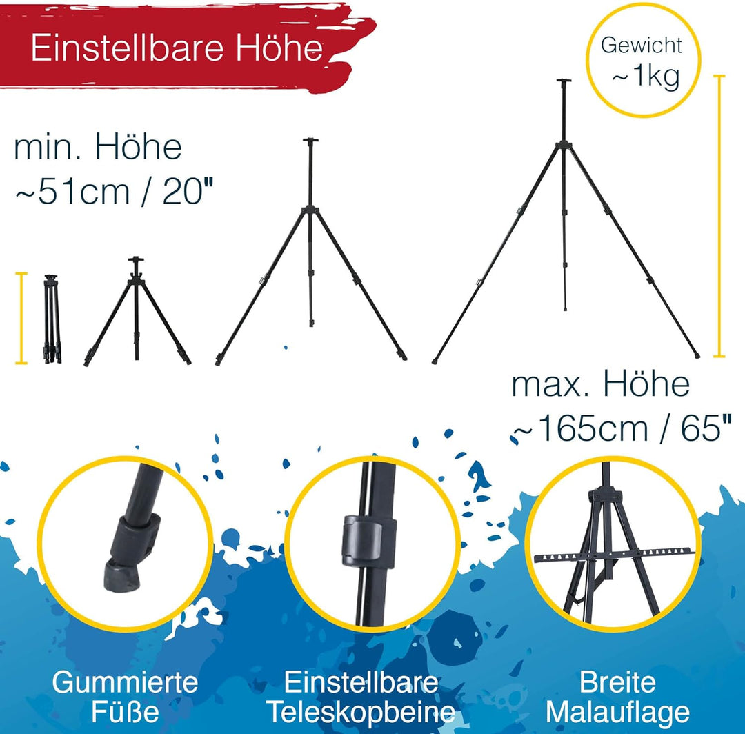 Artina 122tlg XXL Malset mit Staffelei Michelangelo – Künstler Set Acryl &amp; Zeichenset – Buntstifte,
