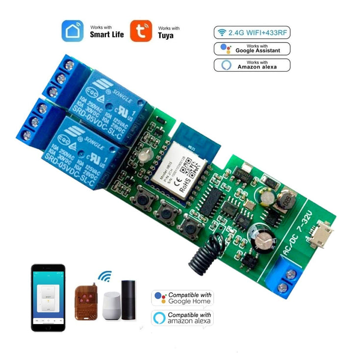 MHCOZY 2 Kanal WiFi RF Wireless Switch Relais, Phone App Fernbedienung für Zugangskontrolle, Smart G
