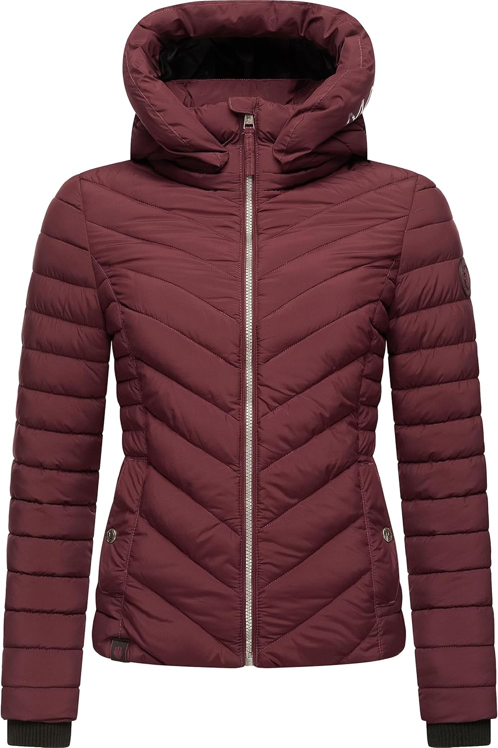 MARIKOO Damen Übergangsjacke leichte Steppjacke kurz mit Abnehmbarer Kapuze Kagomee XS-XXL XL Wine,